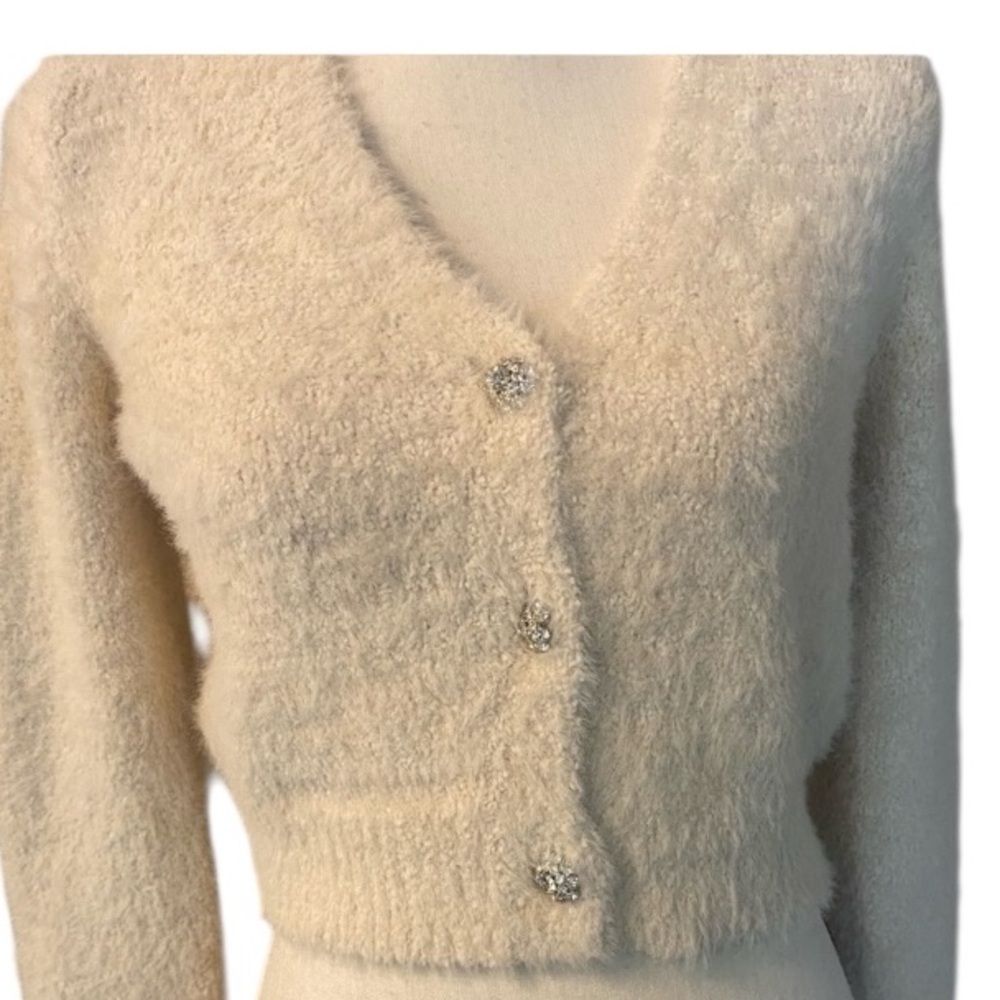Cropped Cardigan Rhinestone Buttons Cream SAGE THE LABEL Cassie New Size S/M
